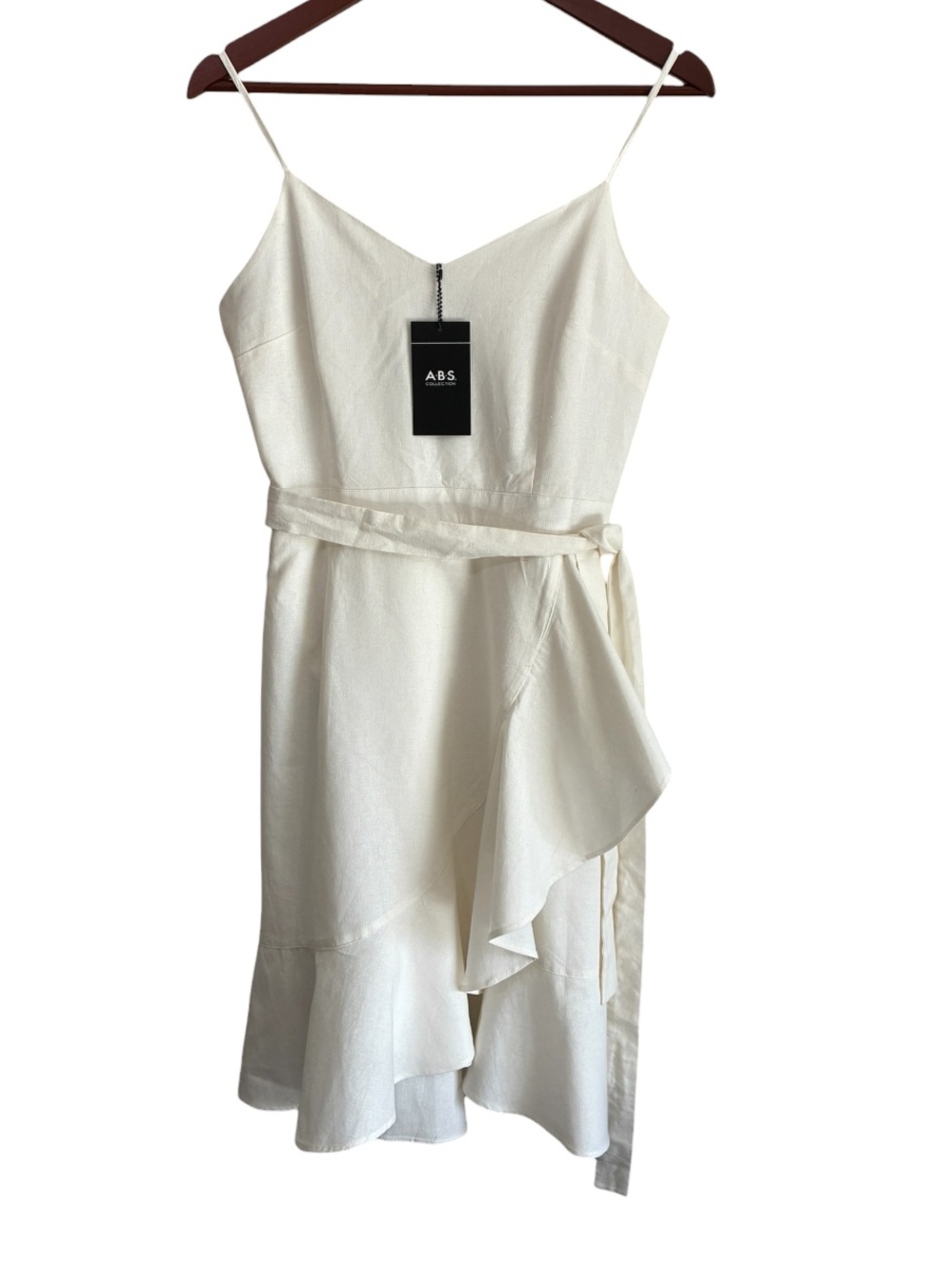 A.B.S. Collection NWT White Ruffle Wrap Dress Size 2 NEW